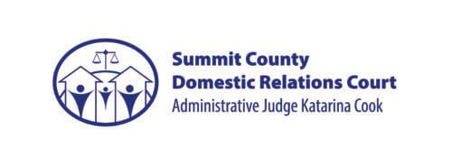 A blue and white logo for the summit county domestic relations administrative judge.