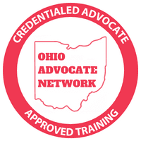 A red circle with the words " ohio advocate network " in it.