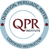 A badge that says question, persuade, refer certified instructor.