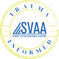 A yellow and white logo for the summit victim assistance academy.